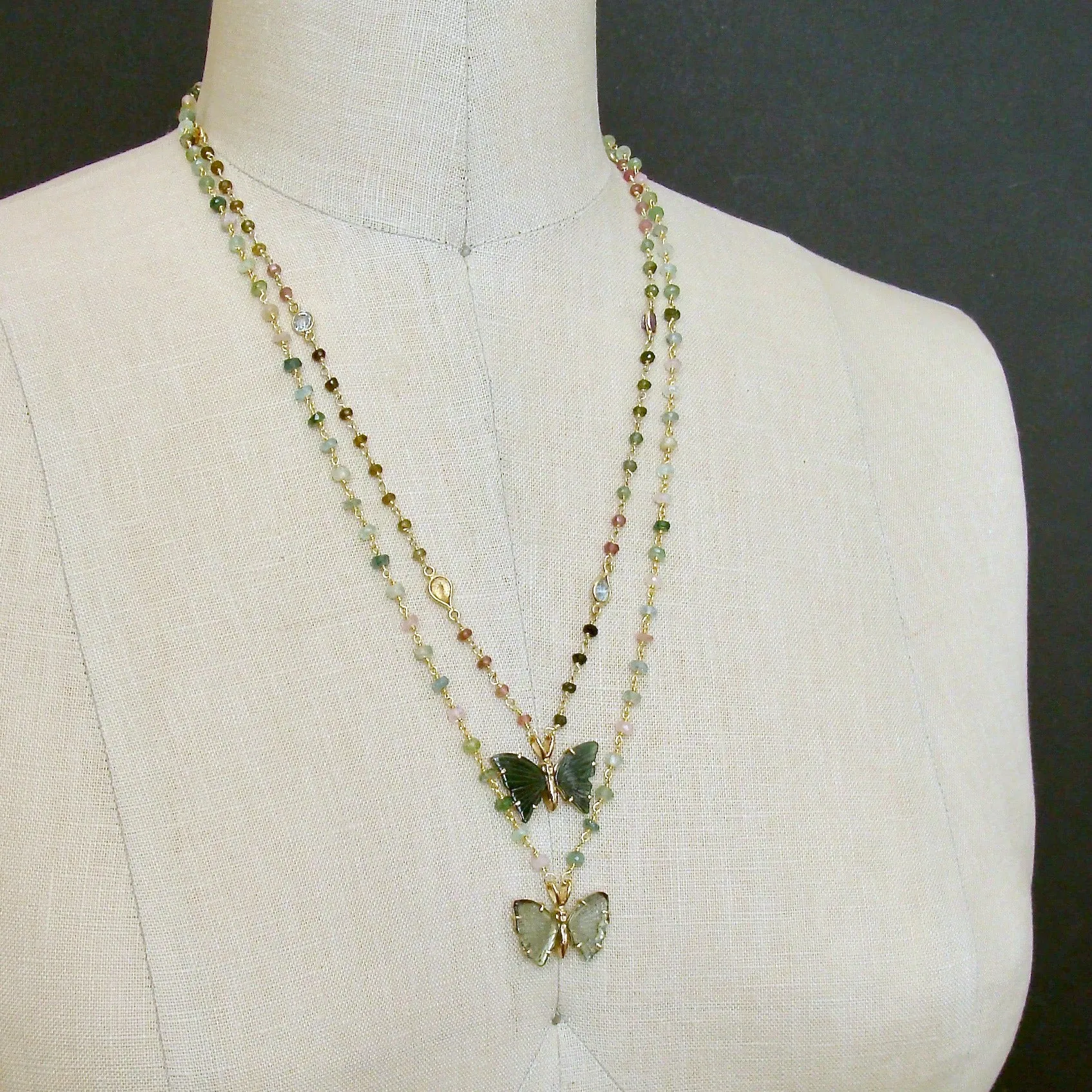 Tourmaline Stations Blue Green Tourmaline Butterfly Necklace - Le Papillon XI Necklace