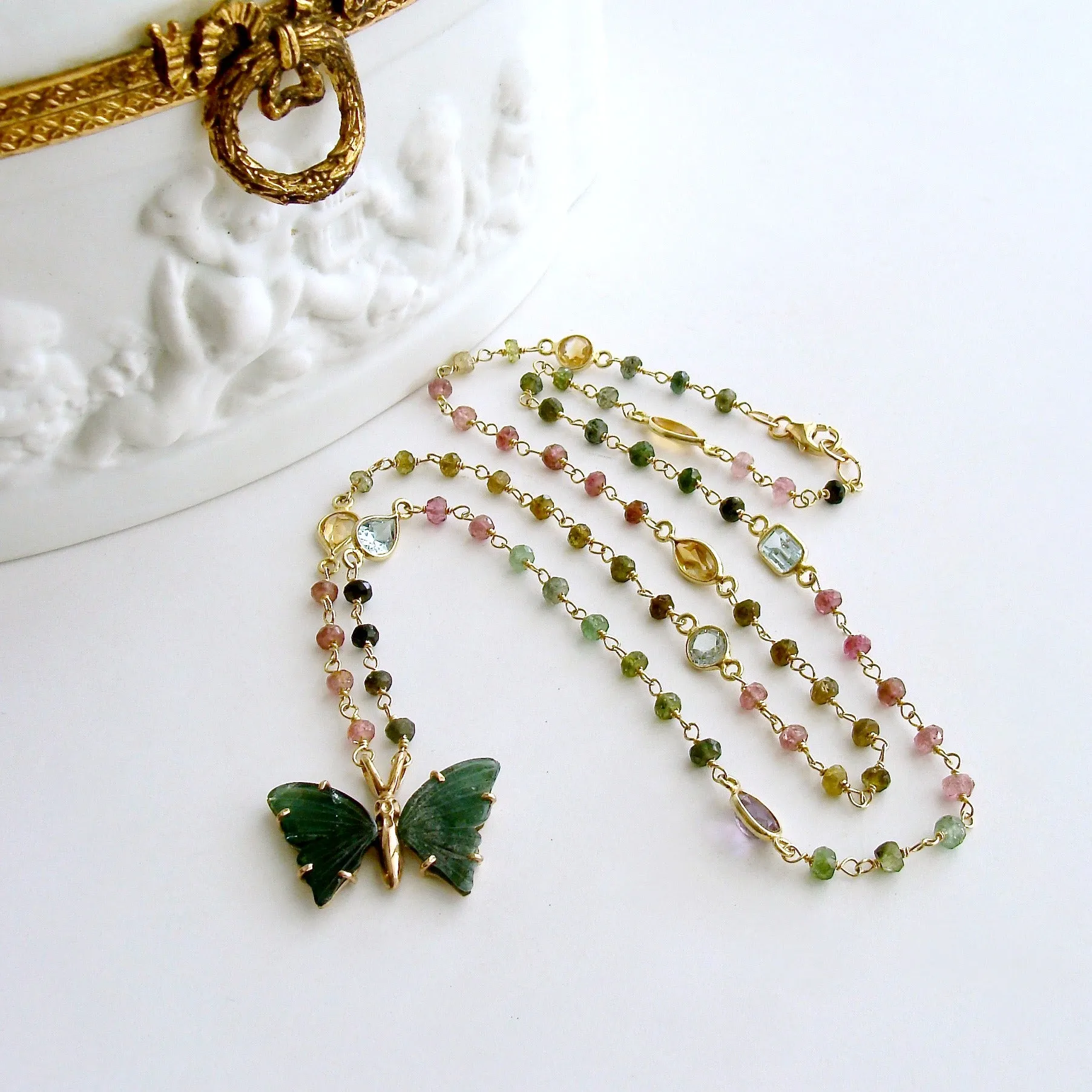 Tourmaline Stations Blue Green Tourmaline Butterfly Necklace - Le Papillon XI Necklace
