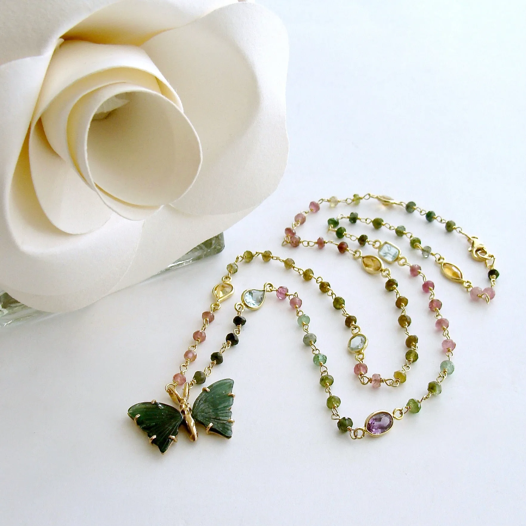 Tourmaline Stations Blue Green Tourmaline Butterfly Necklace - Le Papillon XI Necklace
