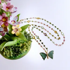 Tourmaline Stations Blue Green Tourmaline Butterfly Necklace - Le Papillon XI Necklace