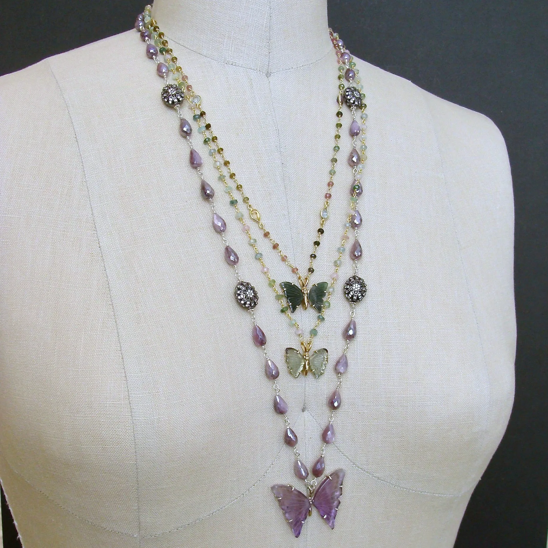 Tourmaline Stations Blue Green Tourmaline Butterfly Necklace - Le Papillon XI Necklace