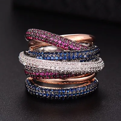 Tri Stone Luxury Cross Geometry Ring