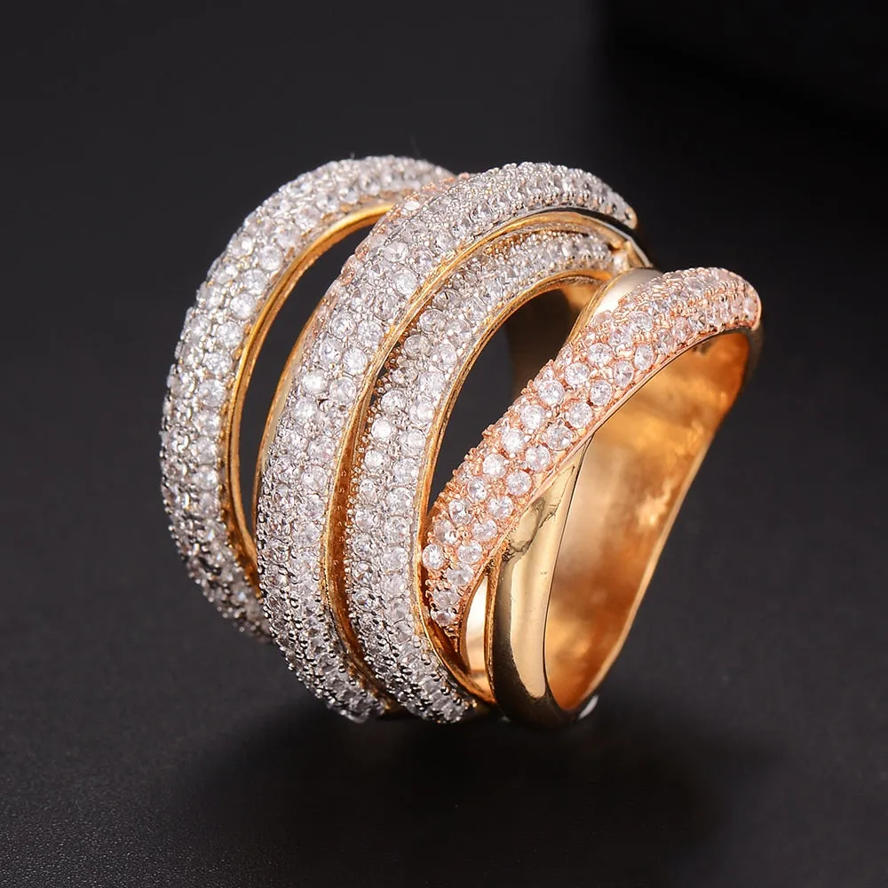 Tri Stone Luxury Cross Geometry Ring