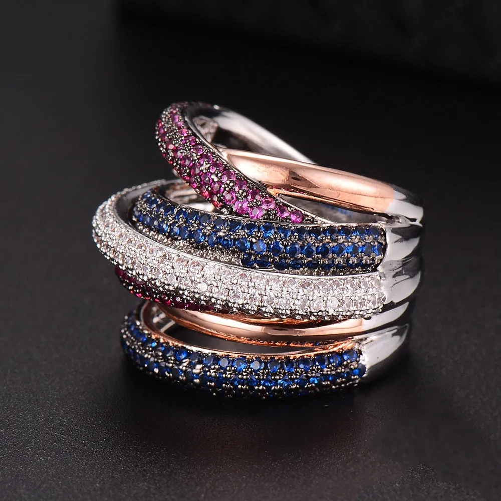 Tri Stone Luxury Cross Geometry Ring