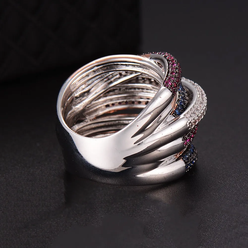 Tri Stone Luxury Cross Geometry Ring