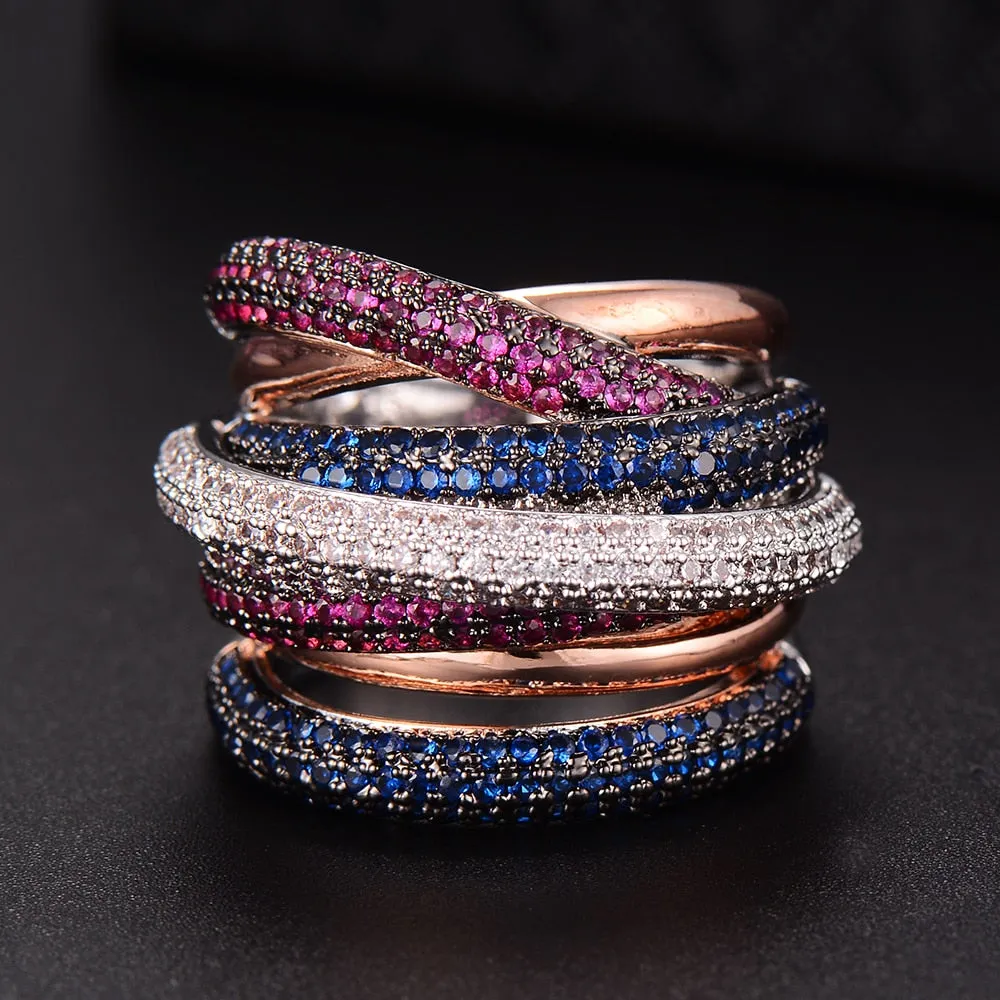 Tri Stone Luxury Cross Geometry Ring