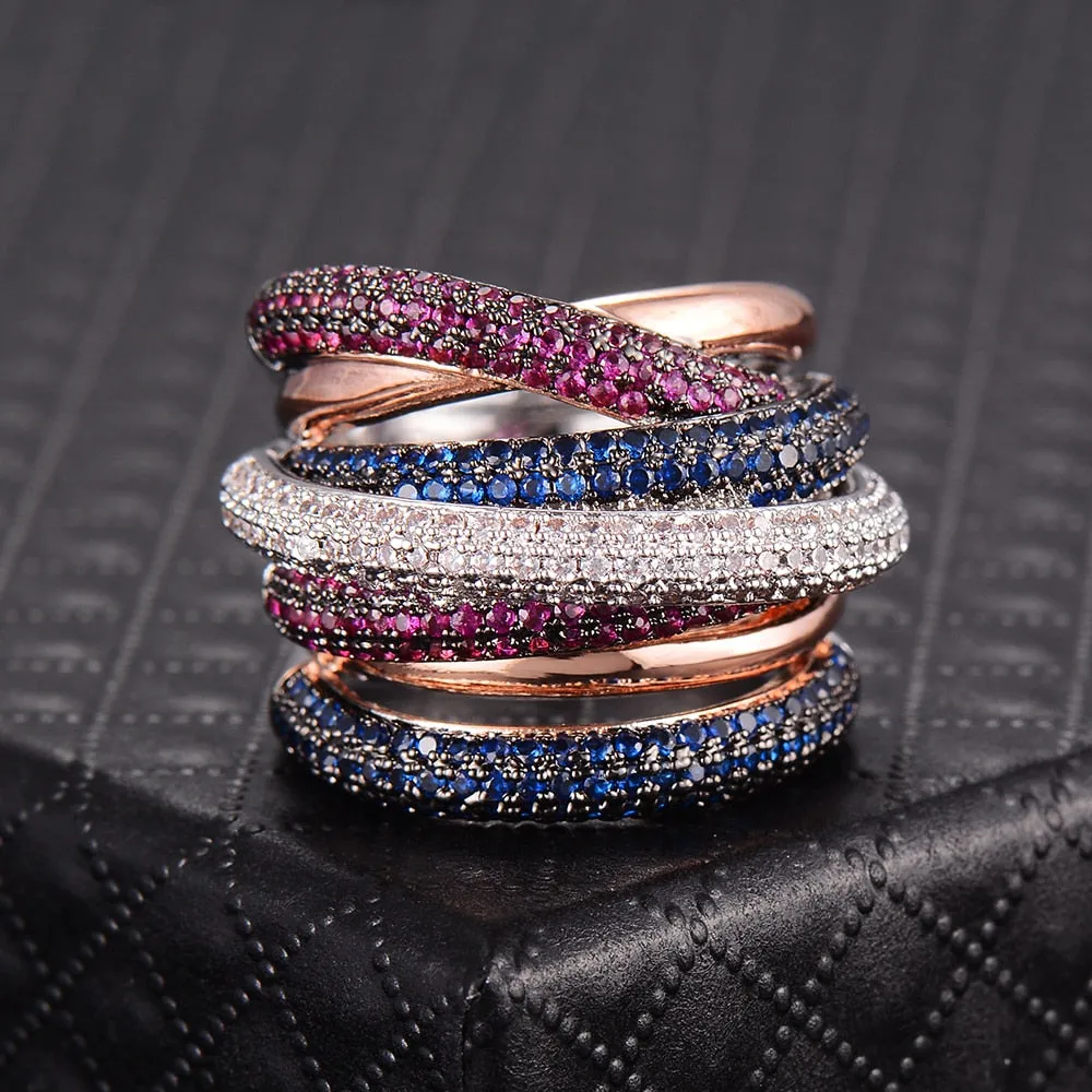 Tri Stone Luxury Cross Geometry Ring
