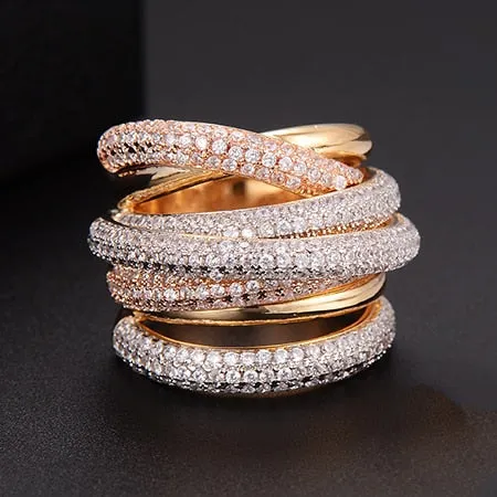 Tri Stone Luxury Cross Geometry Ring