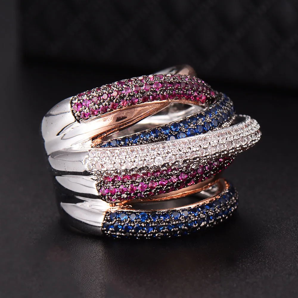 Tri Stone Luxury Cross Geometry Ring