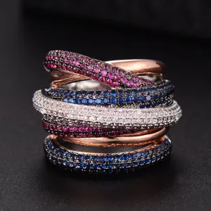 Tri Stone Luxury Cross Geometry Ring