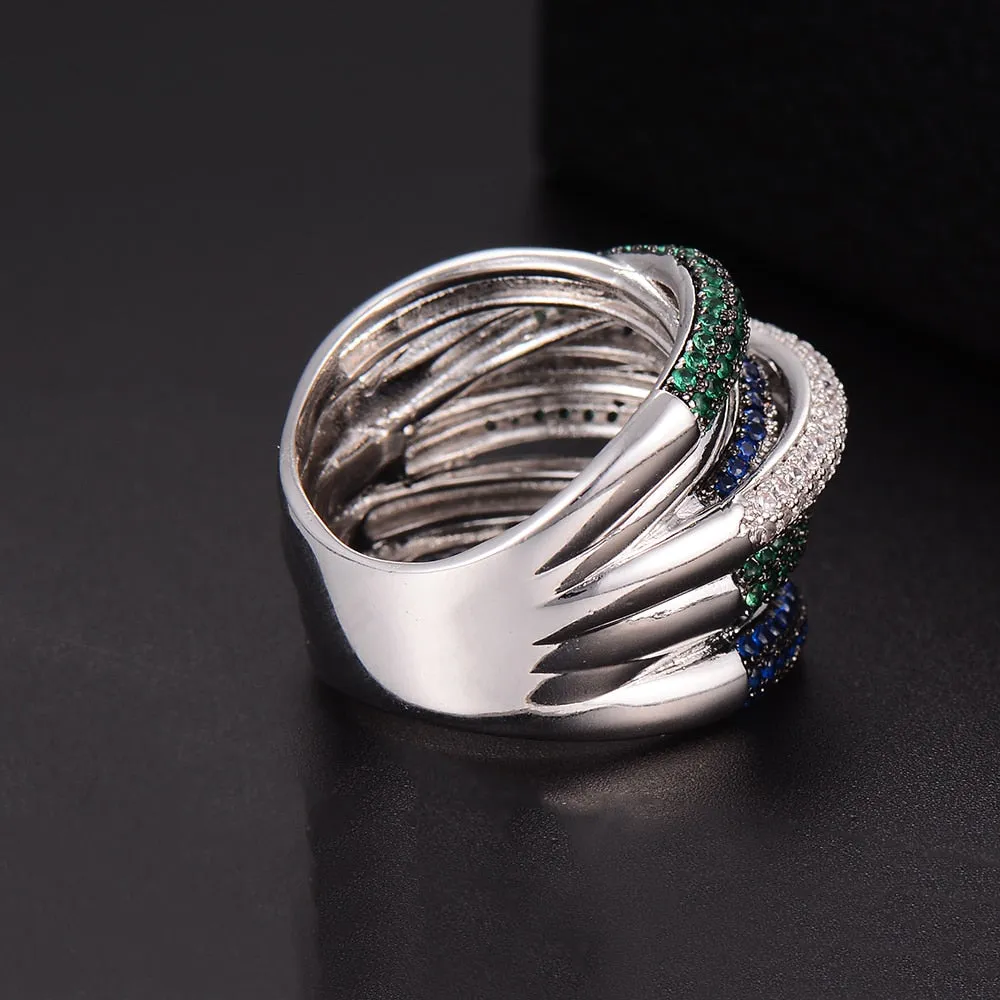 Tri Stone Luxury Cross Geometry Ring