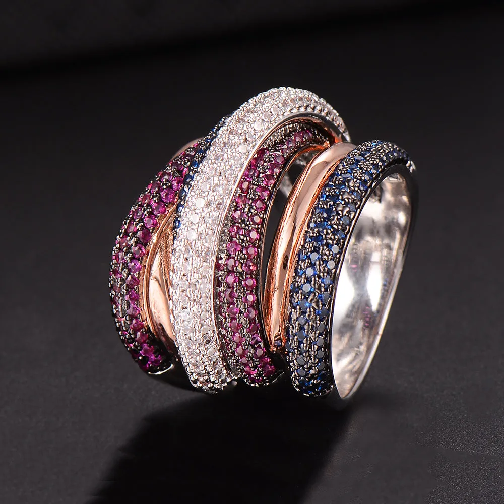 Tri Stone Luxury Cross Geometry Ring