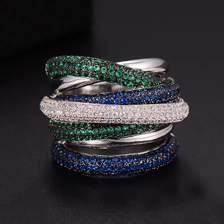 Tri Stone Luxury Cross Geometry Ring