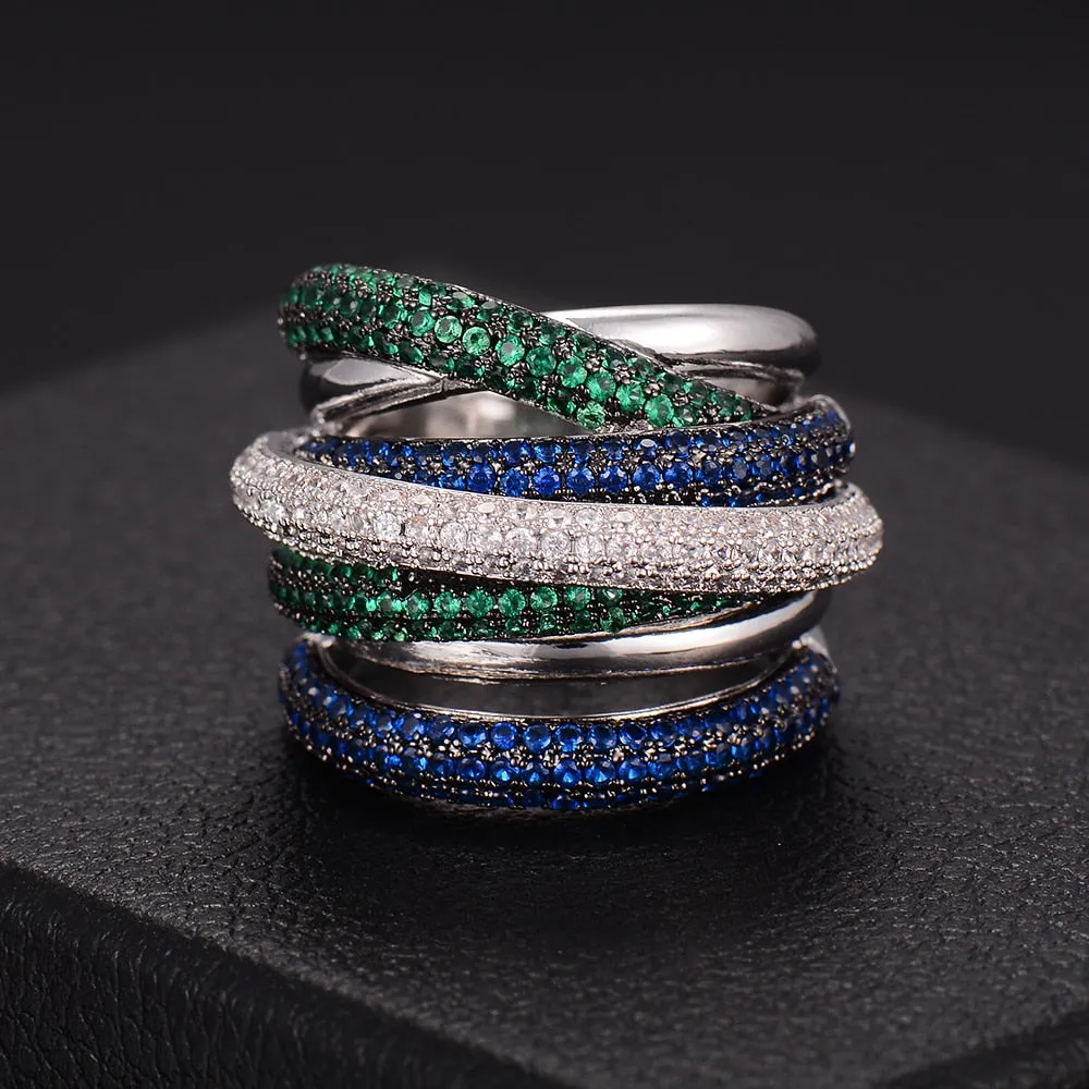 Tri Stone Luxury Cross Geometry Ring