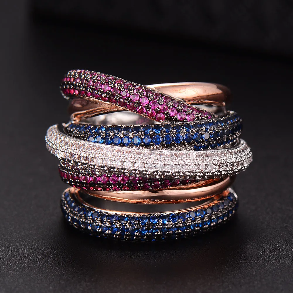 Tri Stone Luxury Cross Geometry Ring