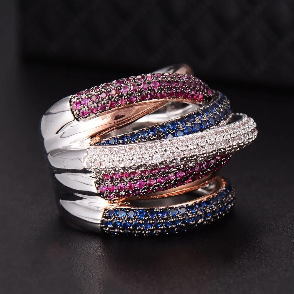 Tri Stone Luxury Cross Geometry Ring