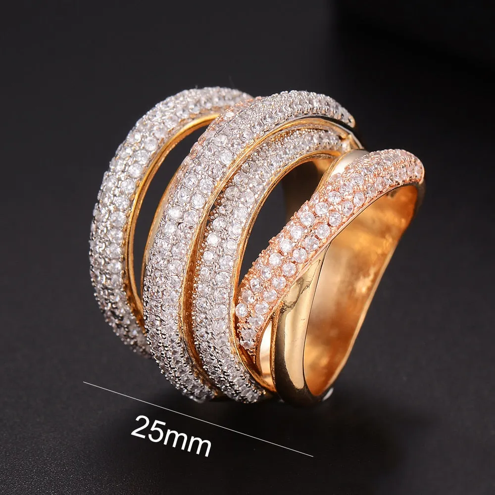 Tri Stone Luxury Cross Geometry Ring