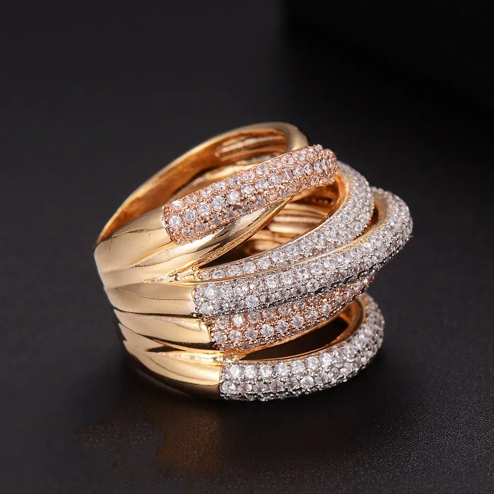 Tri Stone Luxury Cross Geometry Ring