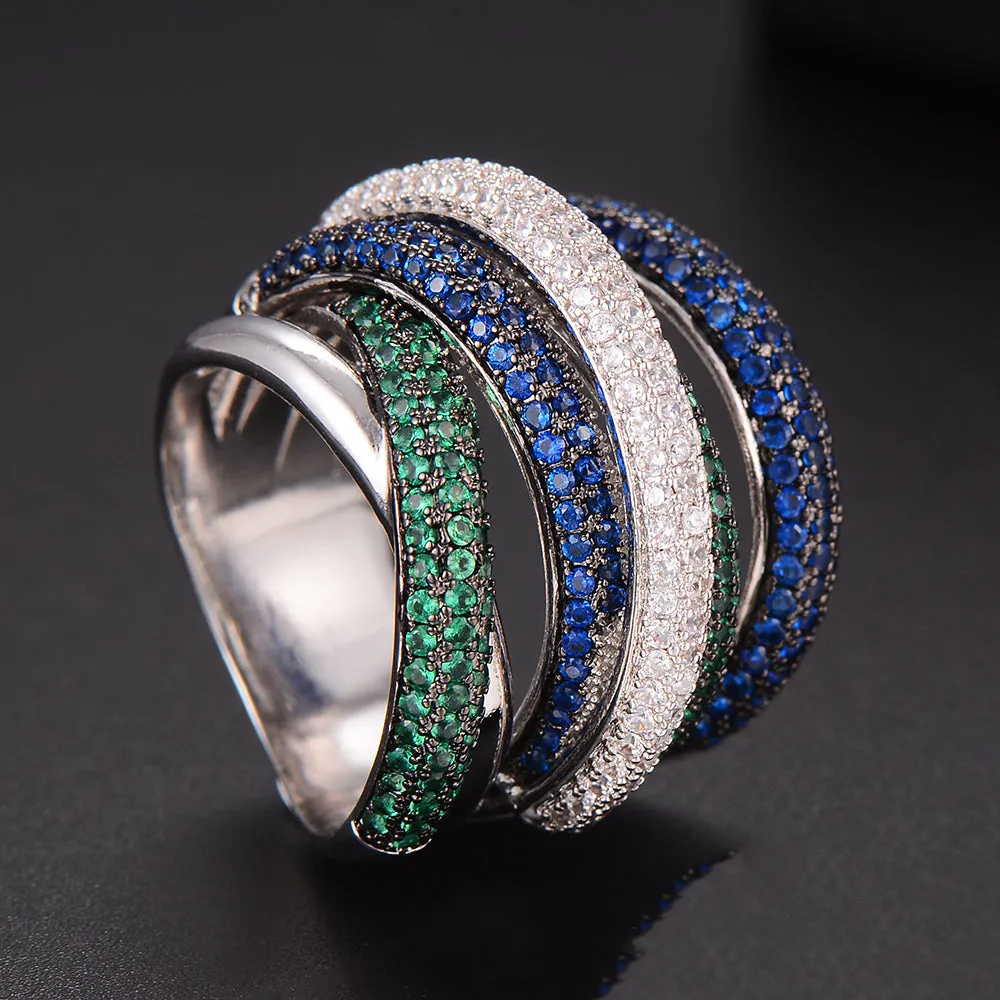 Tri Stone Luxury Cross Geometry Ring
