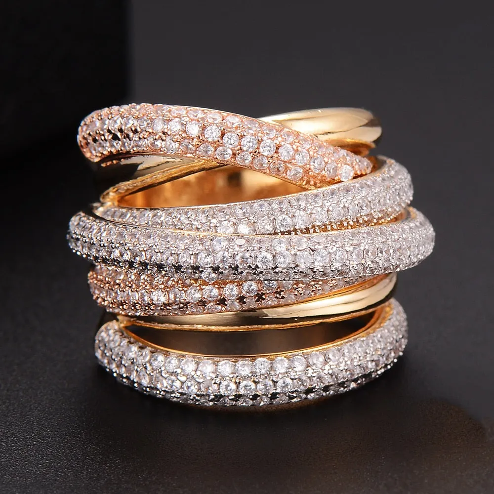 Tri Stone Luxury Cross Geometry Ring