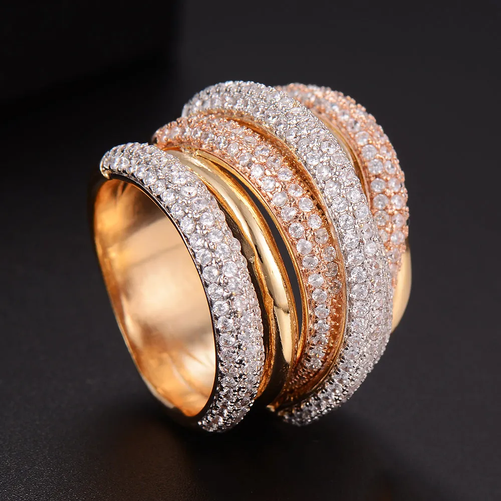 Tri Stone Luxury Cross Geometry Ring