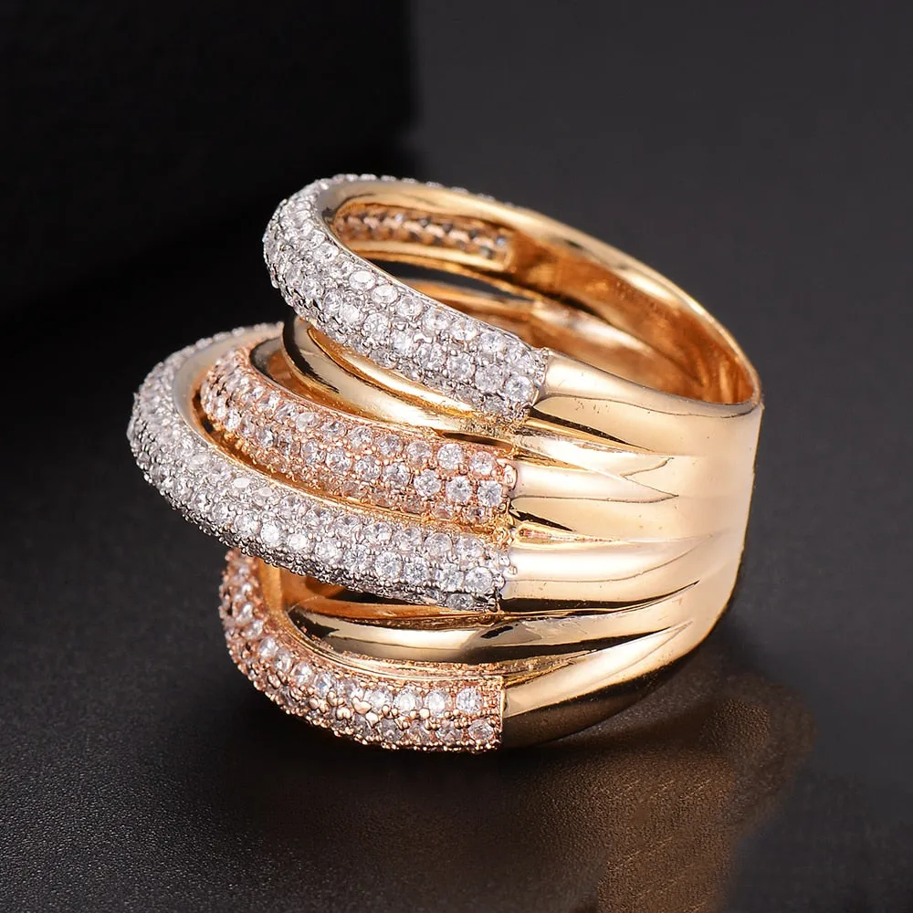 Tri Stone Luxury Cross Geometry Ring