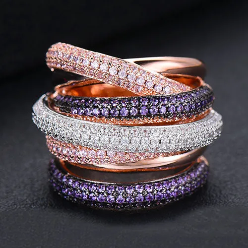 Tri Stone Luxury Cross Geometry Ring
