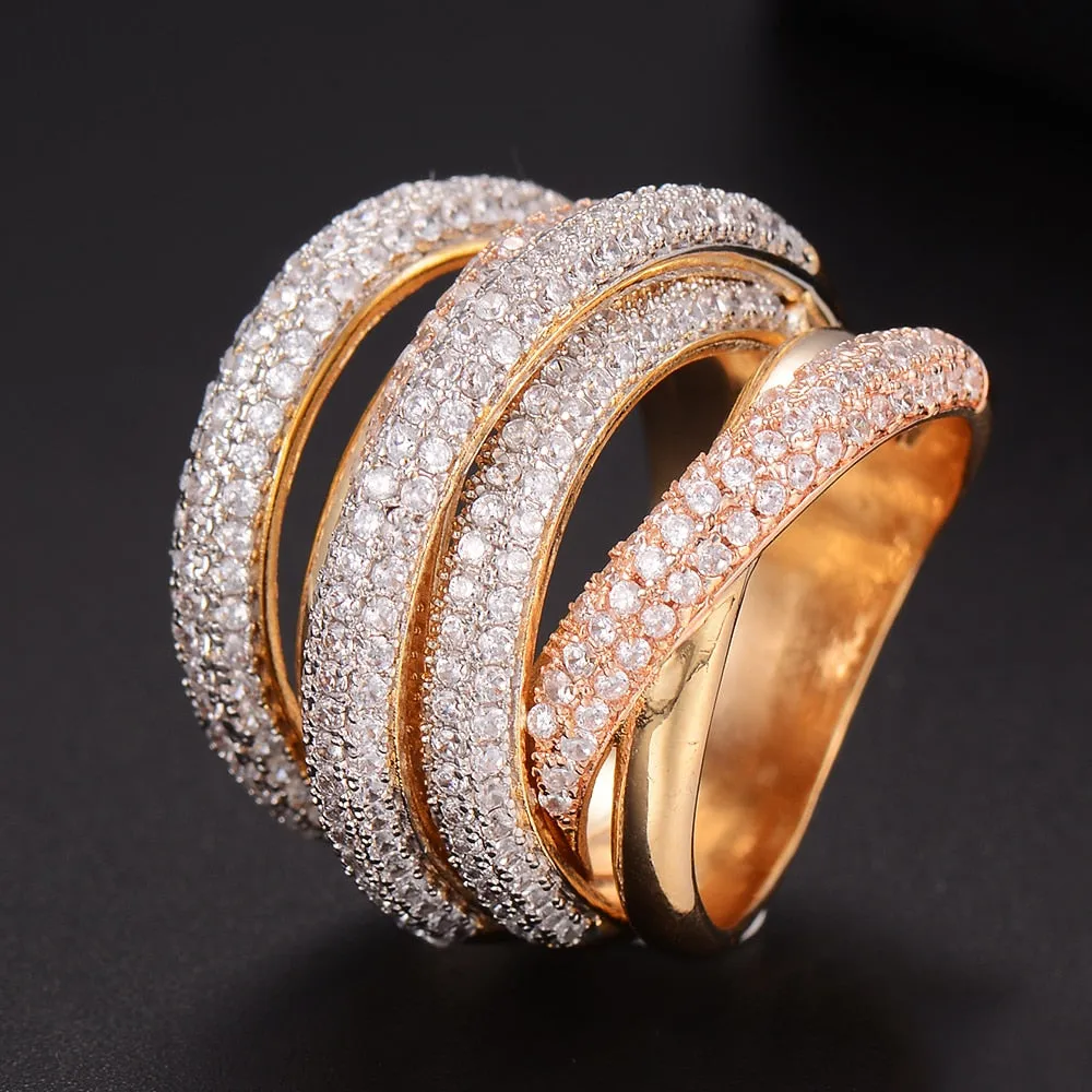 Tri Stone Luxury Cross Geometry Ring
