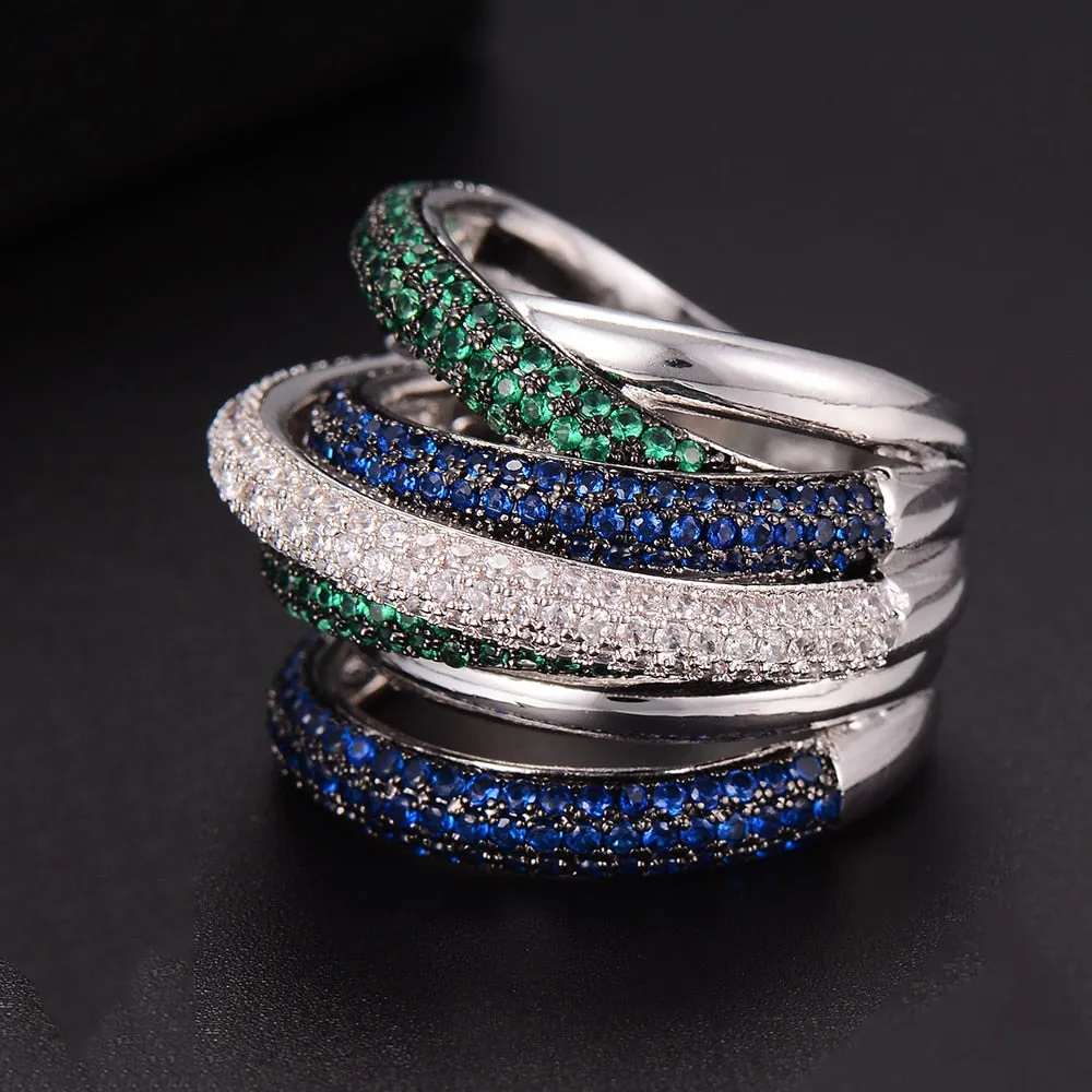 Tri Stone Luxury Cross Geometry Ring