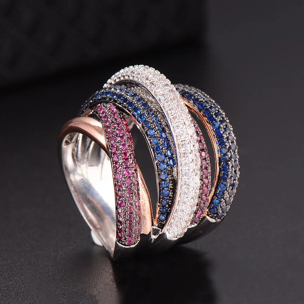 Tri Stone Luxury Cross Geometry Ring