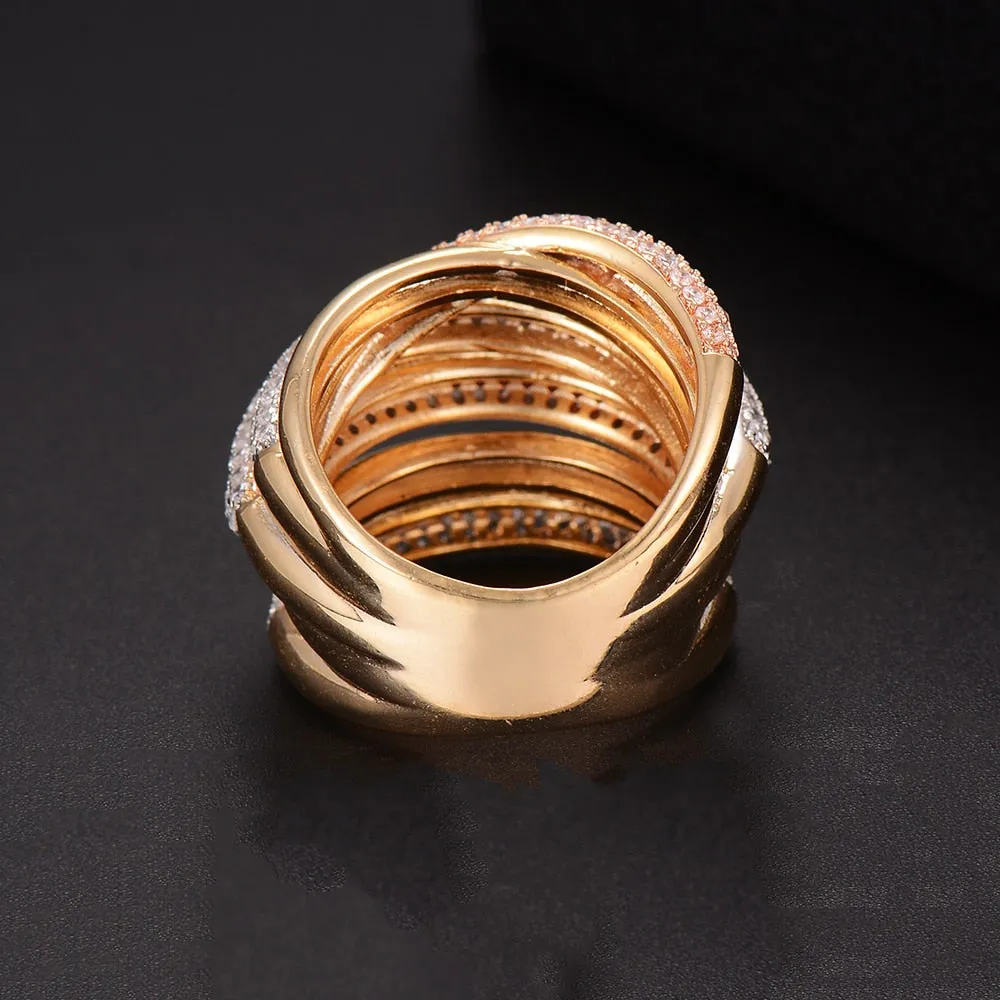 Tri Stone Luxury Cross Geometry Ring