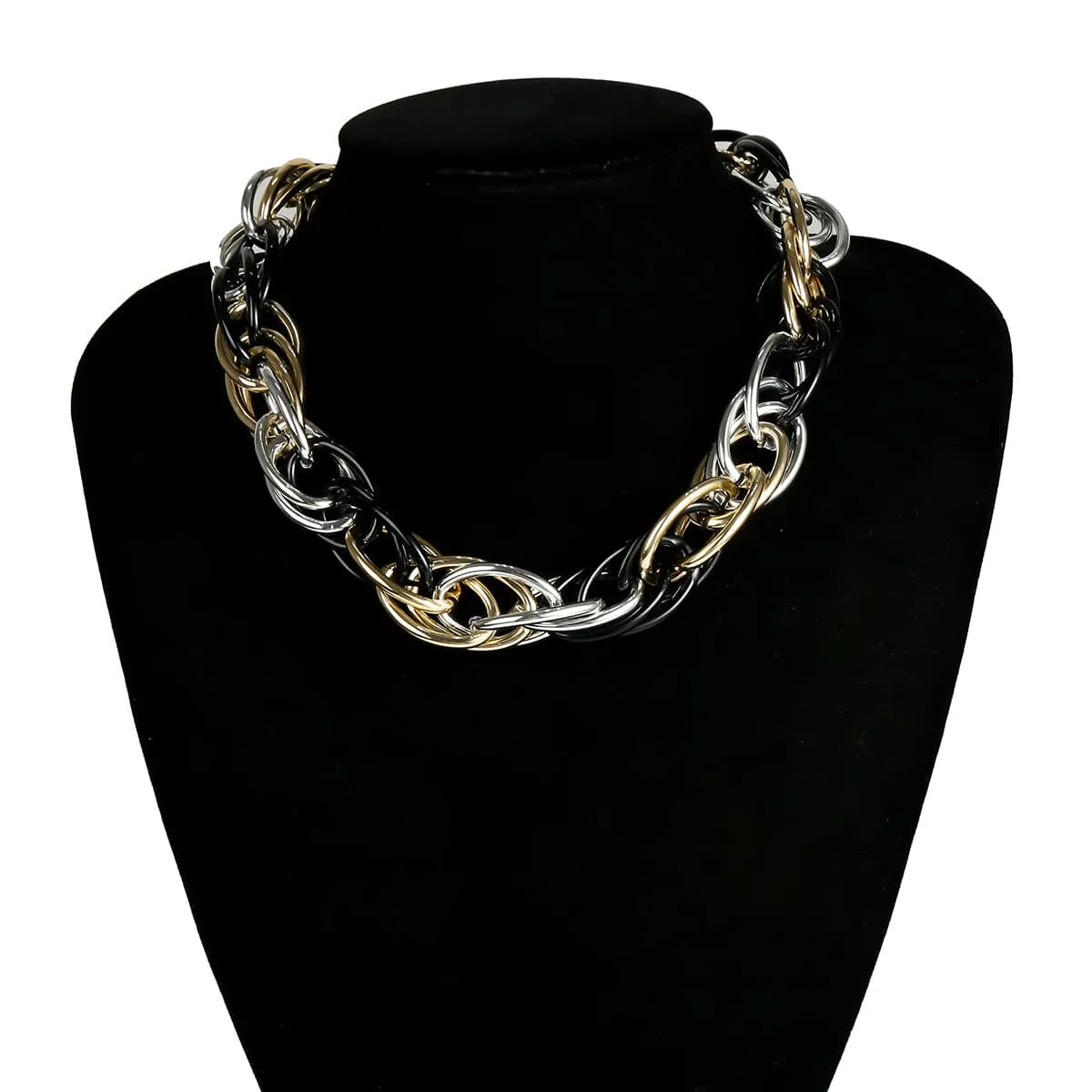 Tri-Tone Three-Layer Chain Link Choker Necklace