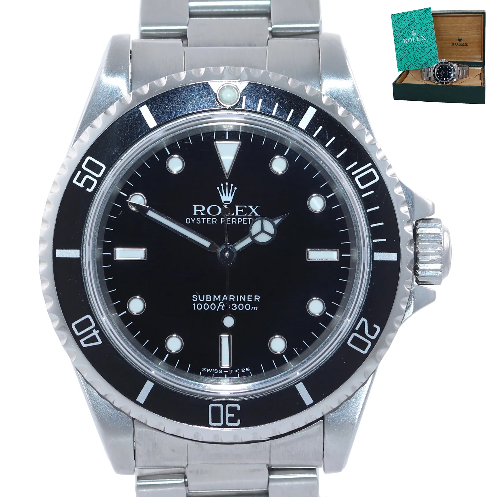 TRITIUM Rolex Submariner No-Date 2 line dial 14060 Steel Black 40mm Watch Box