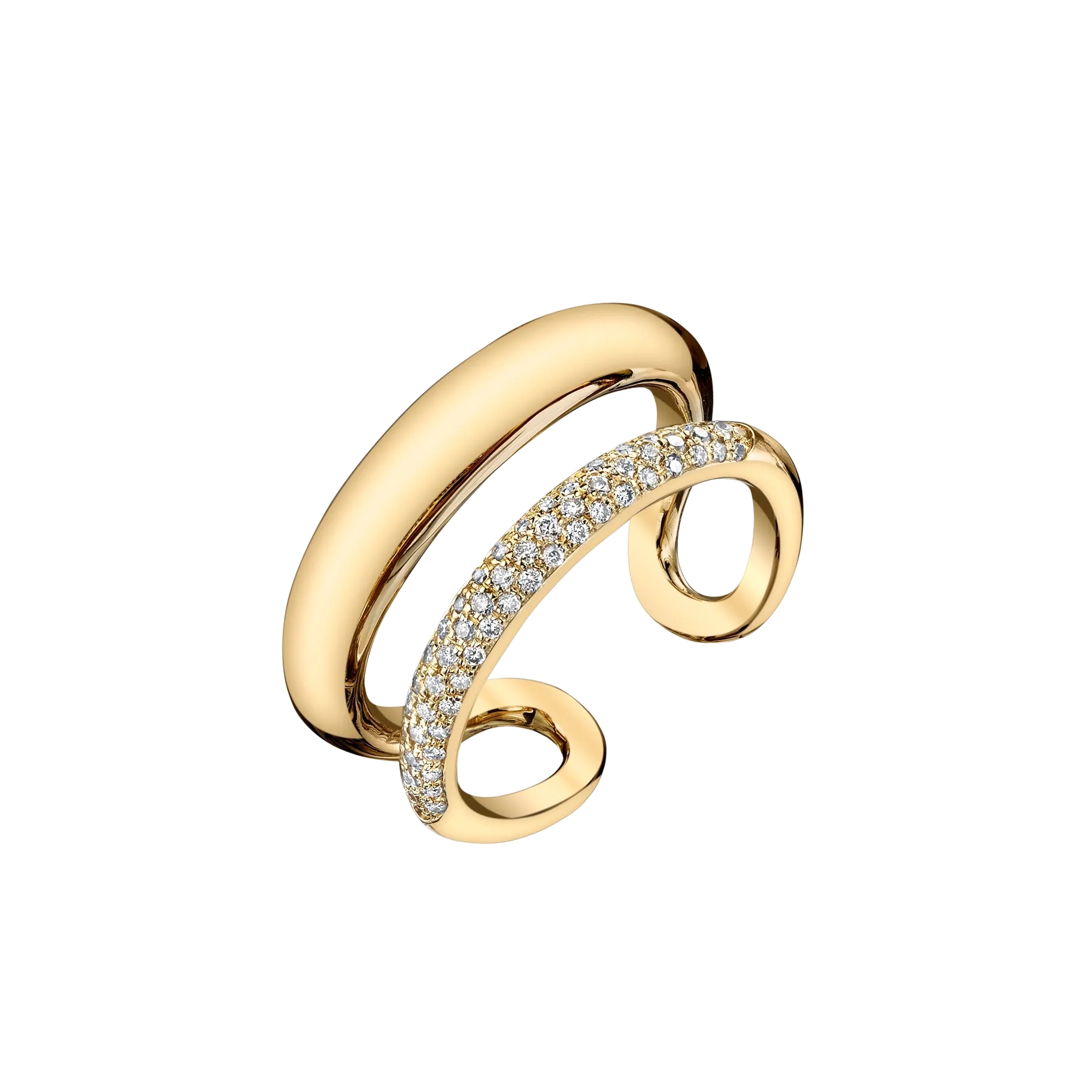 Twin Tusk Ring with Half White Pavé Diamonds