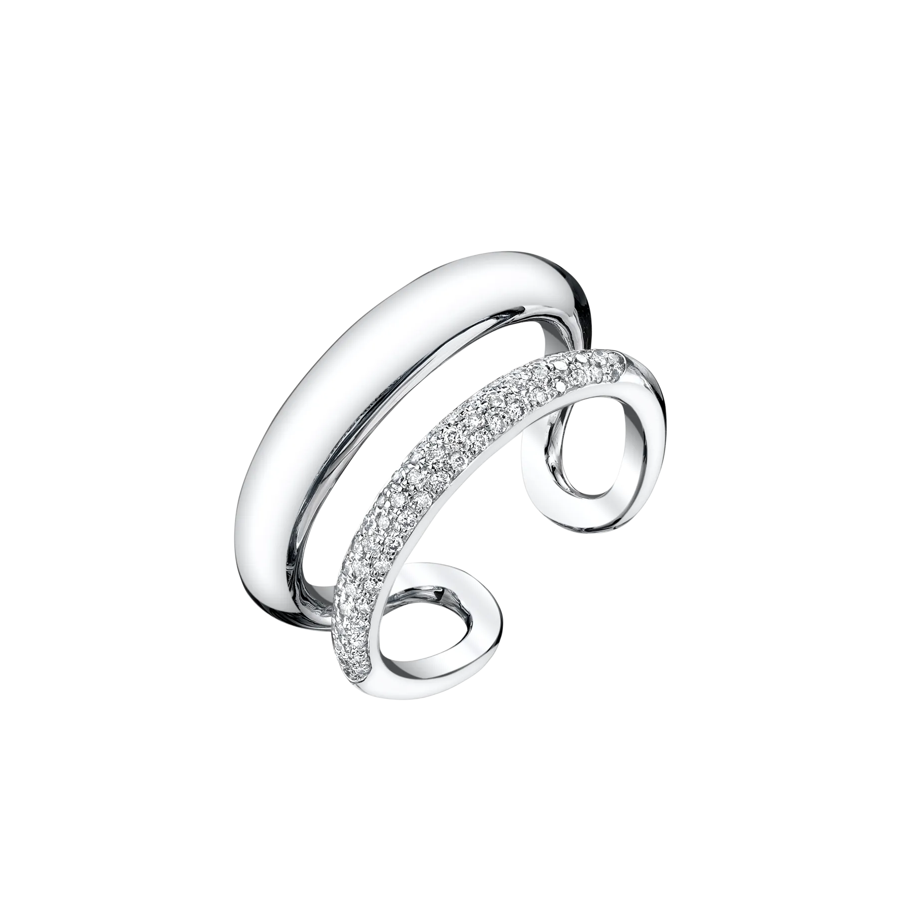 Twin Tusk Ring with Half White Pavé Diamonds