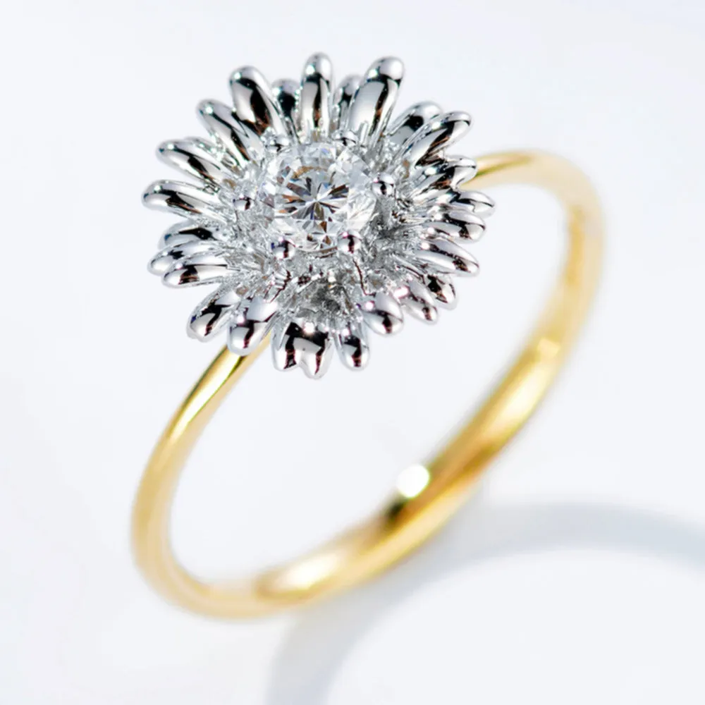 Two Tone Gold Daisy Flower Diamond Ring
