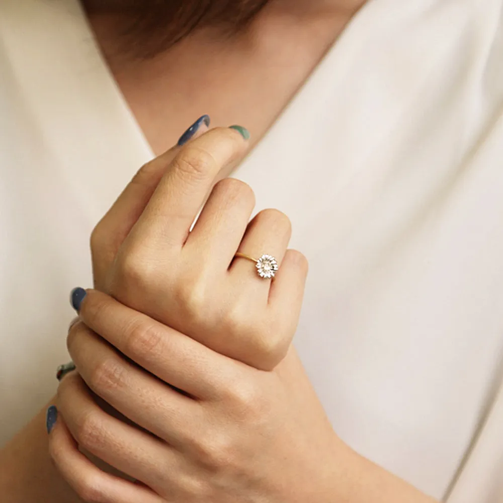 Two Tone Gold Daisy Flower Diamond Ring