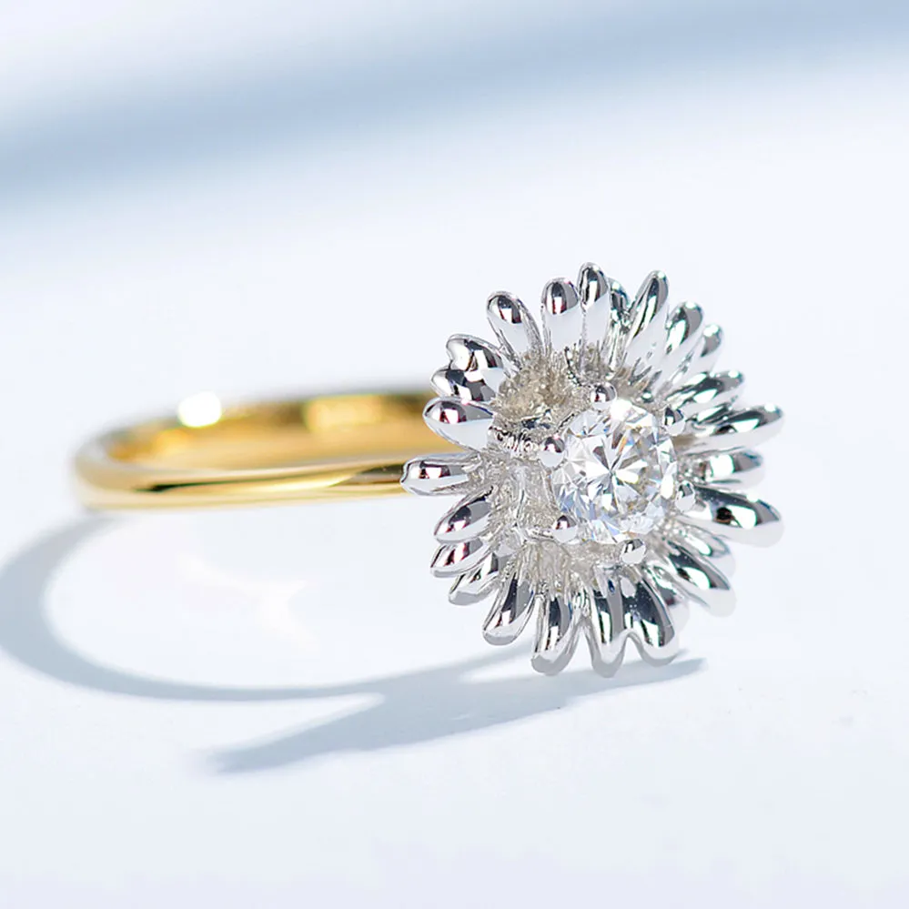 Two Tone Gold Daisy Flower Diamond Ring