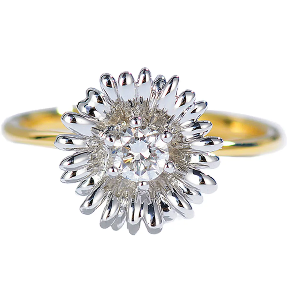 Two Tone Gold Daisy Flower Diamond Ring