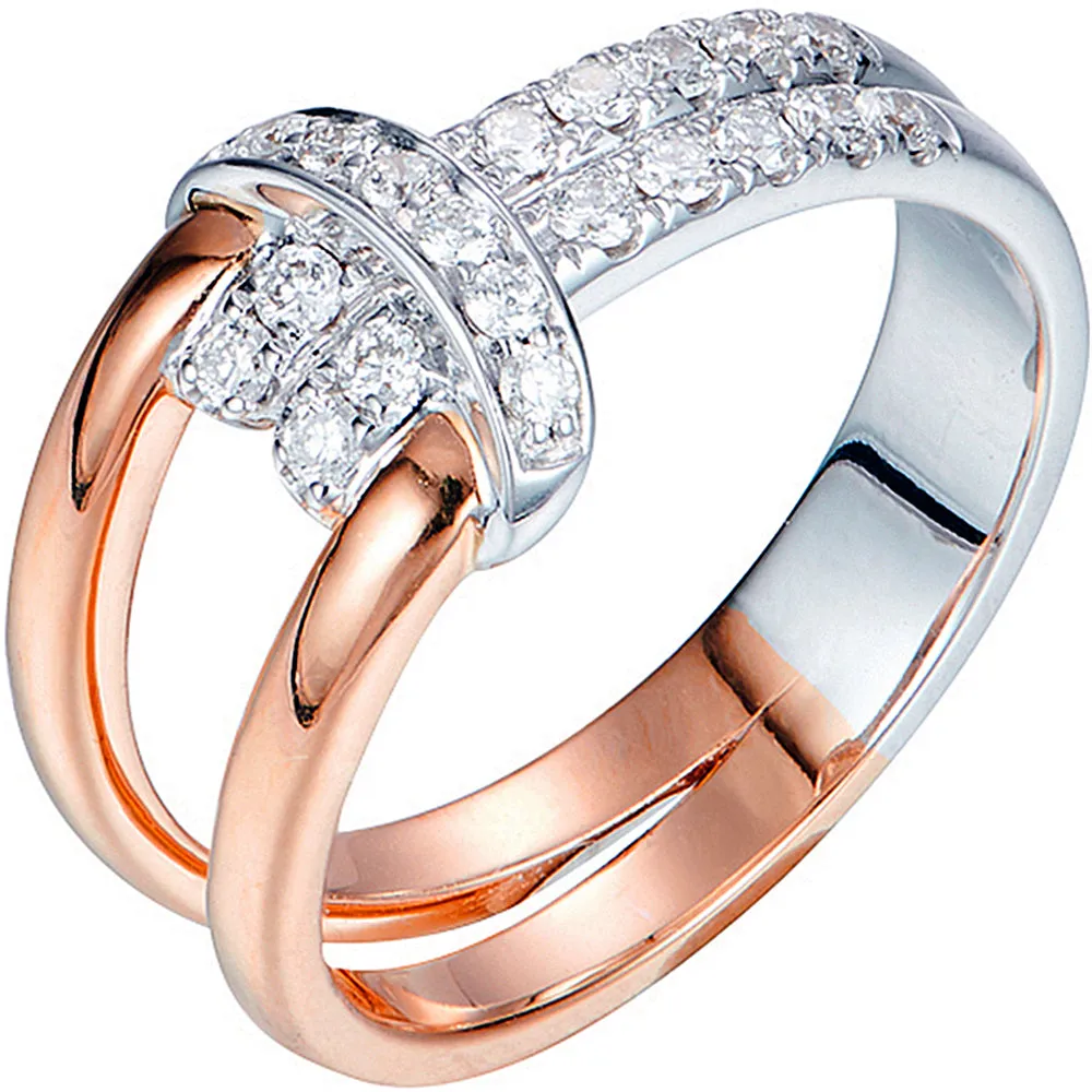 Two Tone Gold Diamond Pave Love Knot Ring