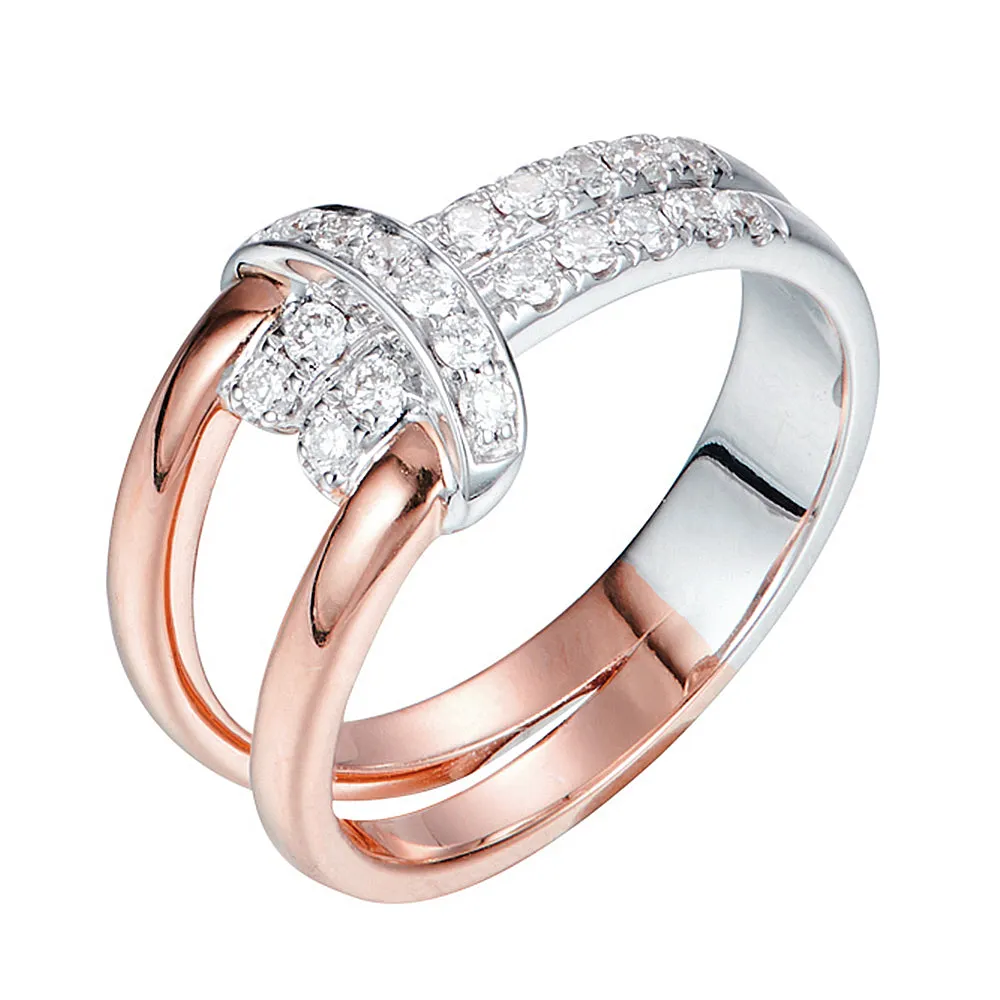 Two Tone Gold Diamond Pave Love Knot Ring