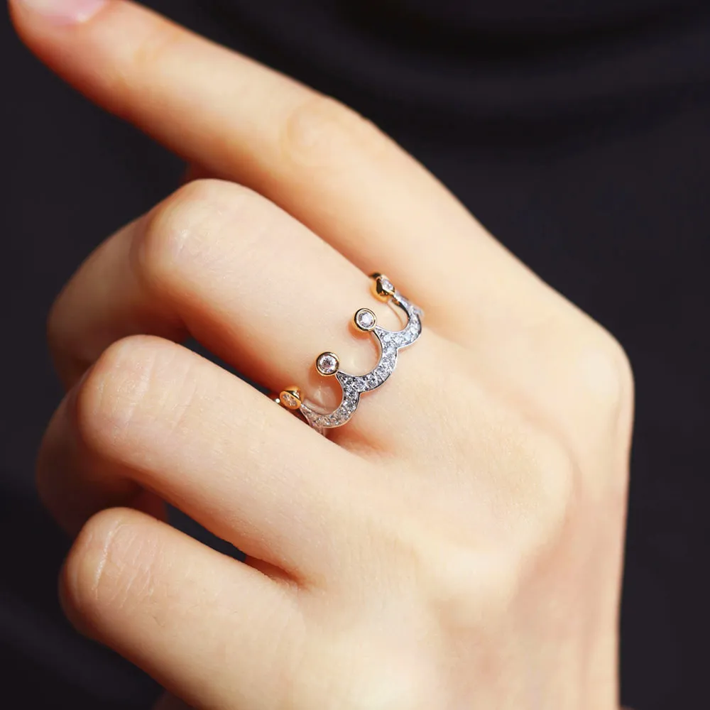 Two Tone Gold Tiara Crown Shape Diamond Ring