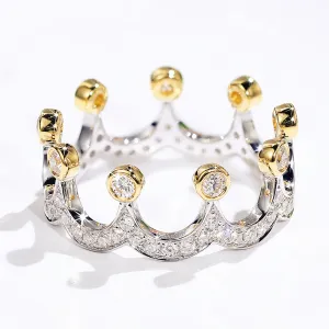 Two Tone Gold Tiara Crown Shape Diamond Ring