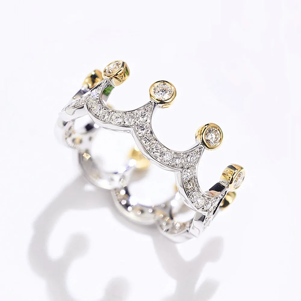 Two Tone Gold Tiara Crown Shape Diamond Ring