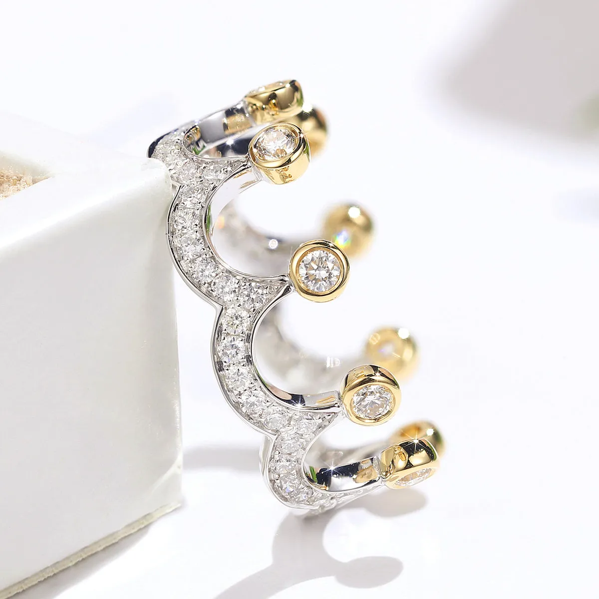 Two Tone Gold Tiara Crown Shape Diamond Ring