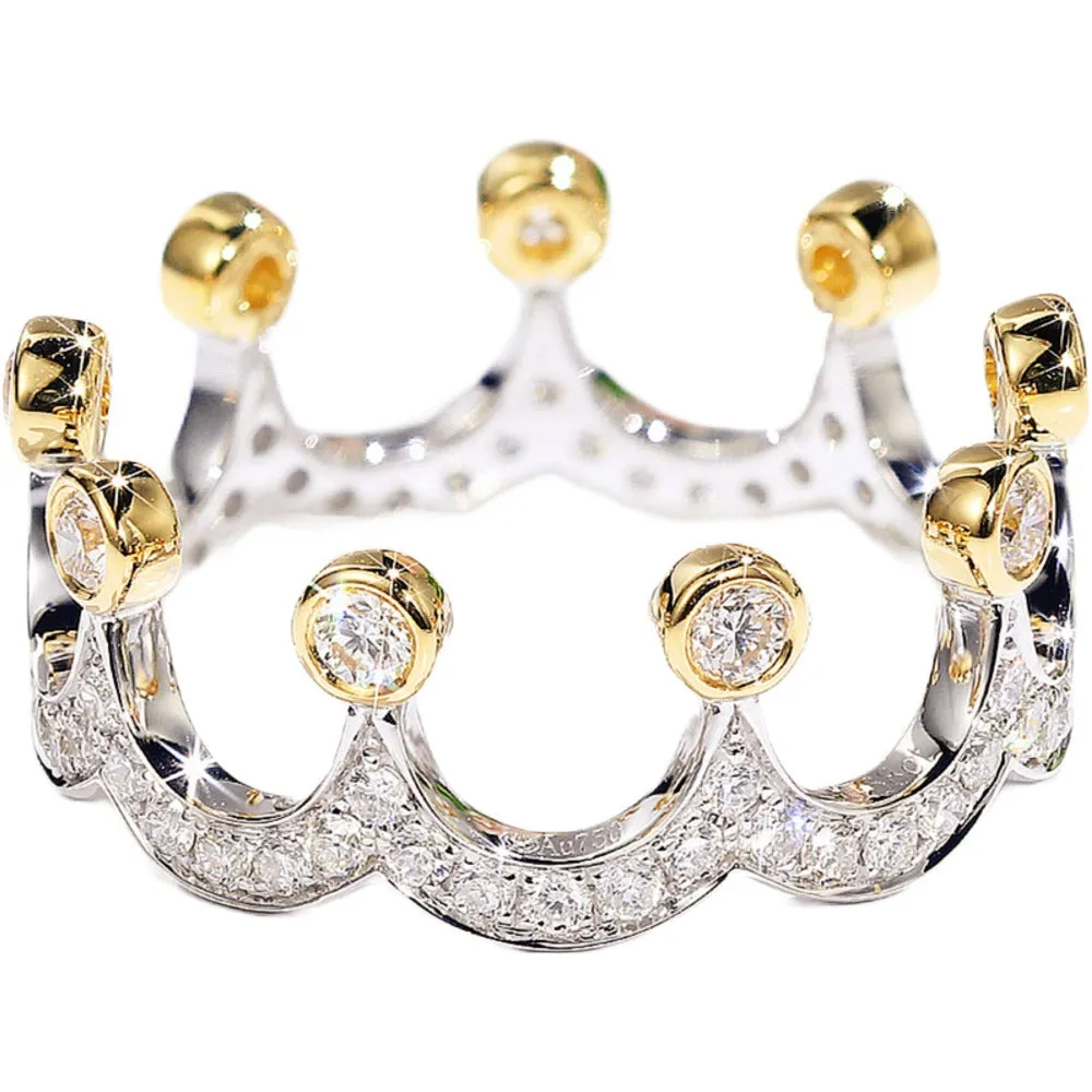 Two Tone Gold Tiara Crown Shape Diamond Ring