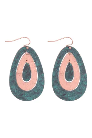 TWO TONE HAMMERED PEAR SHAPED EARRINGS