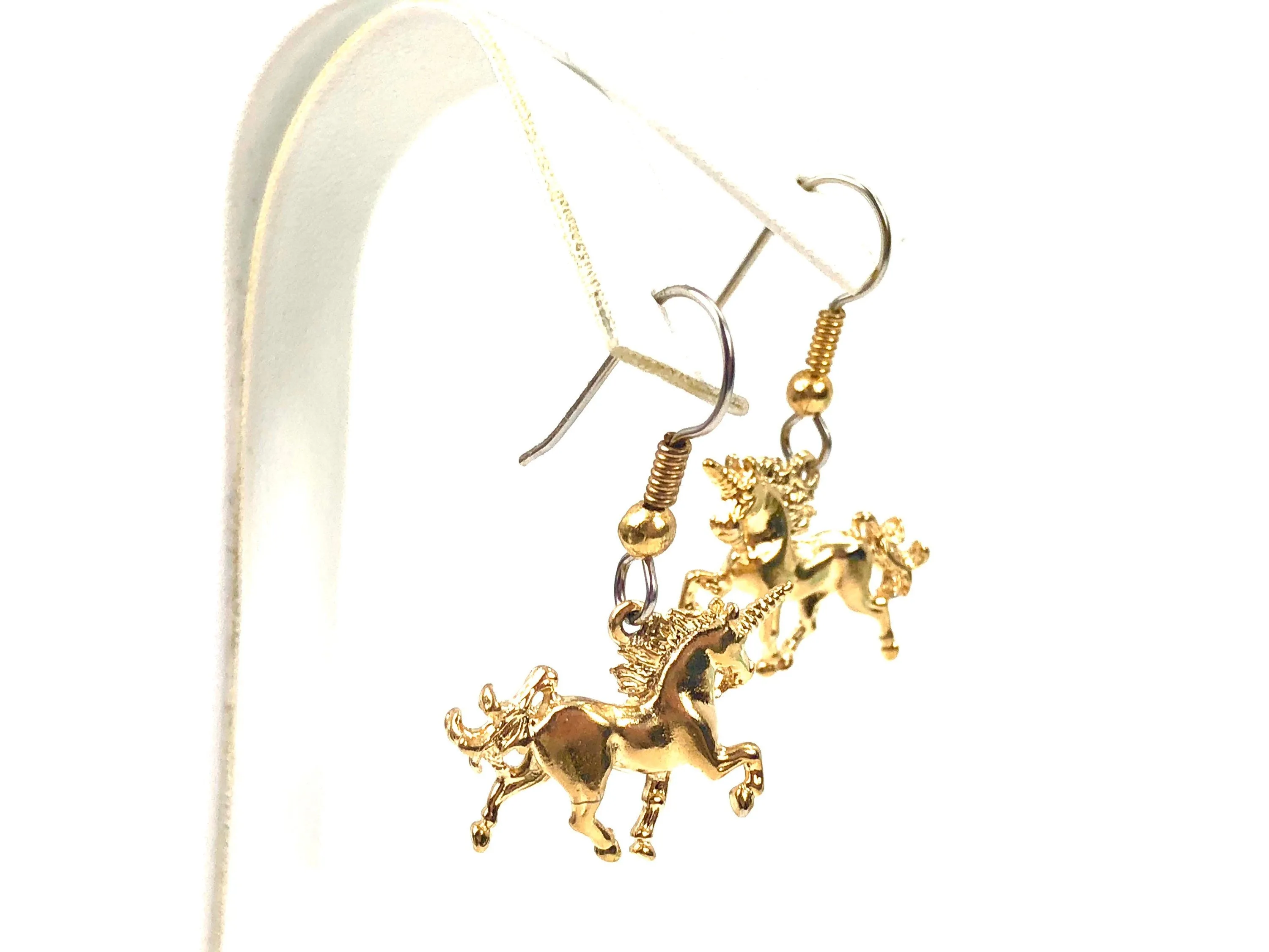 Unicorn dangle drop earrings, 14KGF , sterling silver hook , SKU#UNI998