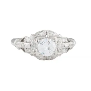 Unique Art Deco 0.97ctw Diamond Engagement Ring in Platinum Circa 1920's