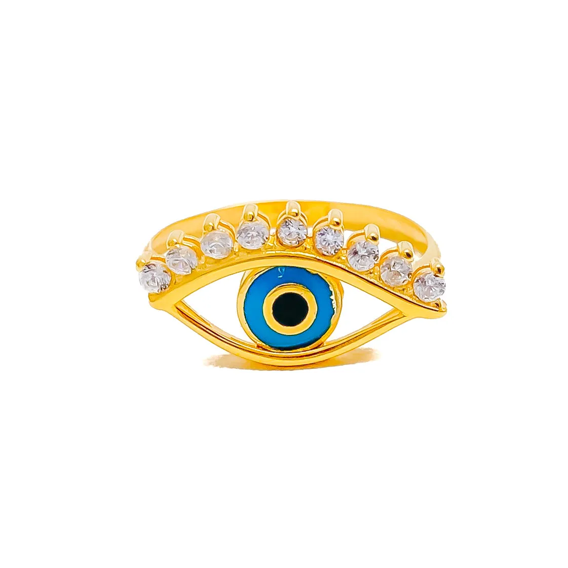 Unique Evil Eye 21k Gold CZ Ring